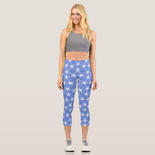 Moderne Batikmuster Weiße Jasminblüten Capri Leggings