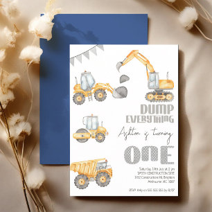 Moderne Bau-Dump-Truck 1. Geburtstag Einladung