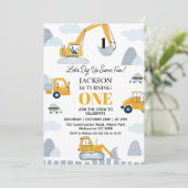 Moderne Bauarbeiten 1. Geburtstag Einladung (Stehend Vorderseite)