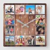 Moderne Bauernfamilie Foto Collage Quadratische Wanduhr (Vorderseite)