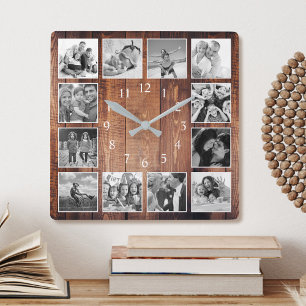 Moderne Bauernfamilie Foto Collage Quadratische Wanduhr