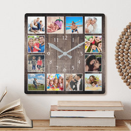 Moderne Bauernfamilie Foto Collage Quadratische Wanduhr