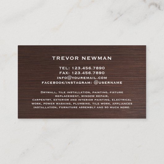 Moderne Bauhandwerkzeuge Holz Visitenkarte (Rückseite)