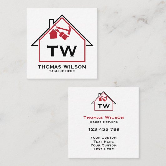 Moderne Bauhandyman Carpenter Tools Busin Quadratische Visitenkarte (Vorne/Hinten)