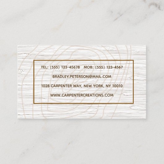 Moderne Bauhandyman-Zimmerwerkzeuge Holz Visitenkarte (Rückseite)