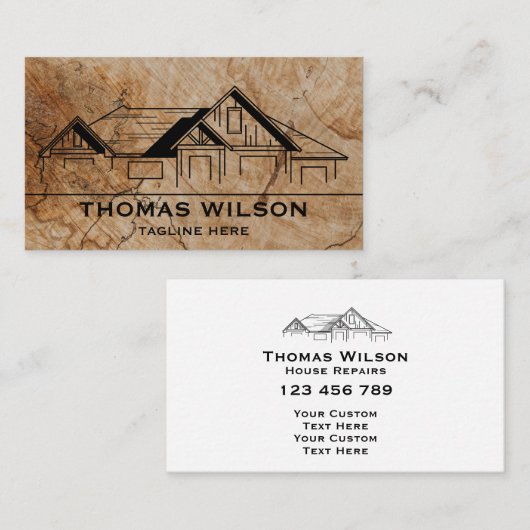 Moderne Bauhandyman-Zimmerwerkzeuge Holz Visitenkarte (Vorne/Hinten)