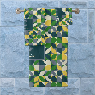 Moderne Bauhaus abstrakte geometrische Monogramm-M Badhandtuch Set