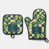 Moderne Bauhaus Abstrakte Geometrische Monogramm-M Ofenhandschuh & Topflappen-Set (Vorderseite)