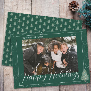 Moderne Baum Schnee Frohe Feiertage Familienfoto G Feiertagskarte