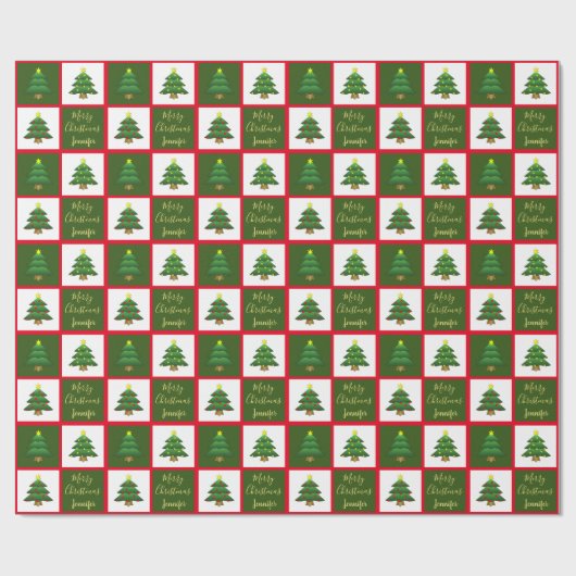 Moderne Bäume Frohe Weihnachts-Monogramm-Name Geschenkpapier (Flach)