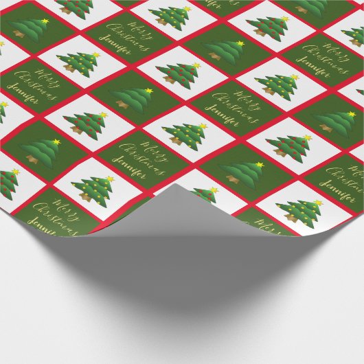 Moderne Bäume Frohe Weihnachts-Monogramm-Name Geschenkpapier (Ecke)