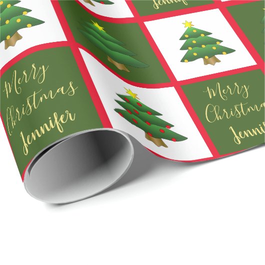 Moderne Bäume Frohe Weihnachts-Monogramm-Name Geschenkpapier (Rolleneckpunkt)
