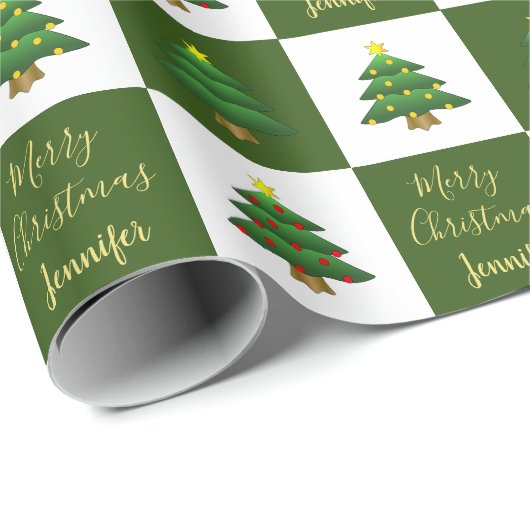 Moderne Bäume Frohe Weihnachts-Monogramm-Name Geschenkpapier (Rolleneckpunkt)