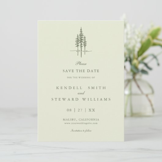 Moderne Baumwald-Rustikale Hochzeit "Save the Date Save The Date (Stehend Vorderseite)