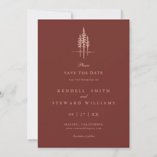 Moderne Baumwälder Rustikale Hochzeit retten das D Save The Date (Vorderseite)