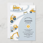 Moderne Baustellen stoppen den Verkehr 1. Geburtst Einladung (Vorderseite)