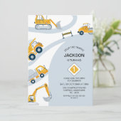 Moderne Baustellen stoppen den Verkehr 1. Geburtst Einladung (Stehend Vorderseite)