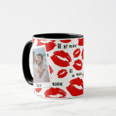 Moderne Be My Valentines Lippen Paar Foto Initiale Tasse (Vorderseite Links)