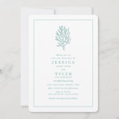 Moderne Beach Aquamarin Coral Coastal Hochzeit Einladung (Vorderseite)