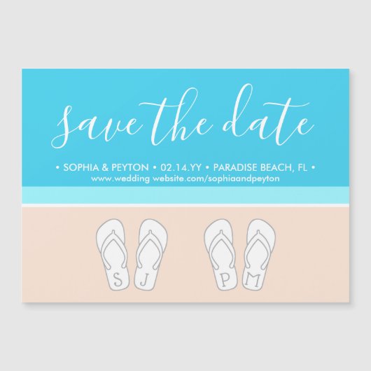 Moderne Beach-Einzigartige Mongramm-Hochzeit rette Magneteinladung (Vorderseite)