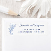 Moderne Beach Hochzeit Blau-Weiß-Rücksendeadresse (Insitu)