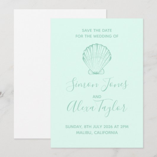 Moderne Beach Hochzeit in Urlaubsort Save the Date (Vorne/Hinten)