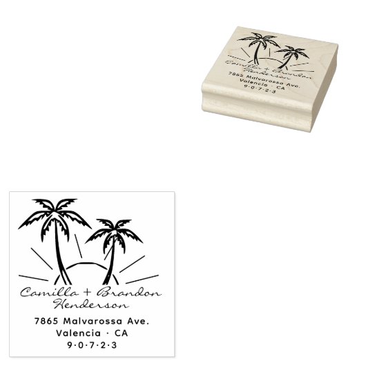 Moderne Beach Palm Trees Sun Custom Rücksendeadres Gummistempel (Stempel)