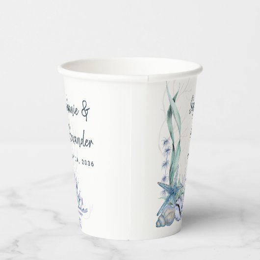 Moderne Beach Seashells Wedding Pappbecher (Rechts)