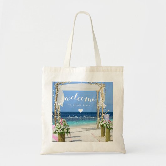 Moderne Beach Summer Wedding Willkommensgeist Tragetasche (Vorne)