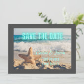 Moderne Beachszene Grau Border Save the Date (Stehend Vorderseite)