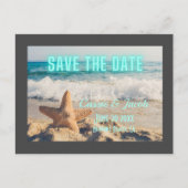 Moderne Beachszene Grau Border Save the Date Ankündigungspostkarte (Vorderseite)