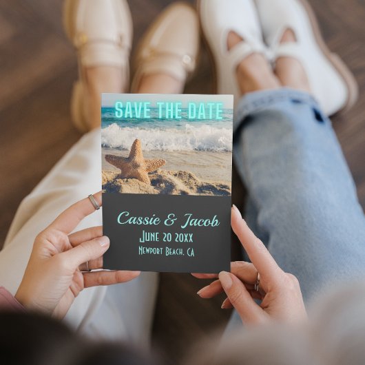 Moderne Beachszene Save the Date vertikale Karte