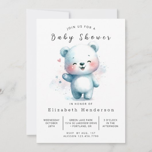 Moderne Bear Baby Dusche Einladung (Vorderseite)
