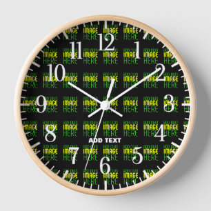 MODERNE BEARBEITBARE EINFACHE SCHWARZE BILD-TEXT-V UHR