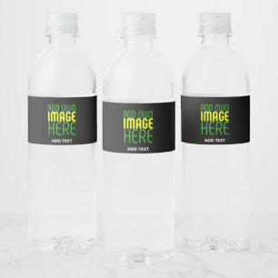 MODERNE BEARBEITBARE EINFACHE SCHWARZE BILD-TEXT-V WASSERFLASCHENETIKETT