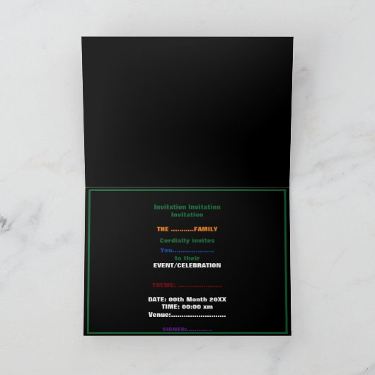 MODERNE BEARBEITBARE, EINFACHE TEMPLATE FÜR SCHWAR EINLADUNG (Innenseite)