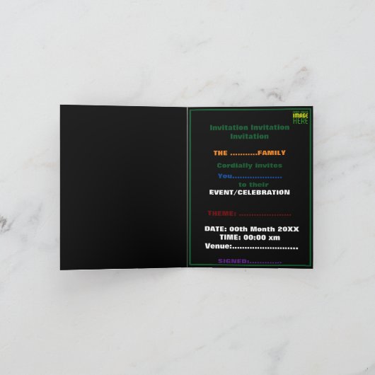 MODERNE BEARBEITBARE, EINFACHE TEMPLATE FÜR SCHWAR EINLADUNG (Innenseite)