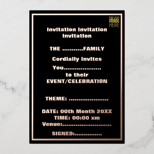 MODERNE BEARBEITBARE, EINFACHE TEMPLATE FÜR SCHWAR FOLIENEINLADUNG (Vorderseite)