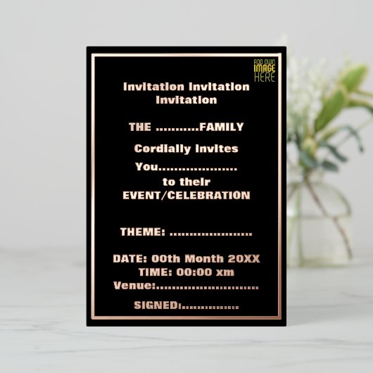 MODERNE BEARBEITBARE, EINFACHE TEMPLATE FÜR SCHWAR FOLIENEINLADUNG (Stehend vorne)