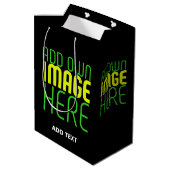 MODERNE BEARBEITBARE, EINFACHE TEMPLATE FÜR SCHWAR MITTLERE GESCHENKTÜTE (Rückseite Schrägansicht)