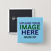 Moderne bearbeitbare hellblaue Bildtextvorlage Button (Vorne & Hinten)