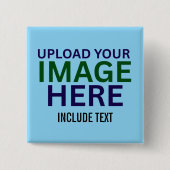 Moderne bearbeitbare hellblaue Bildtextvorlage Button (Vorderseite)