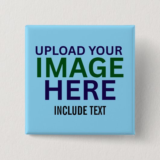 Moderne bearbeitbare hellblaue Bildtextvorlage Button (Vorderseite)