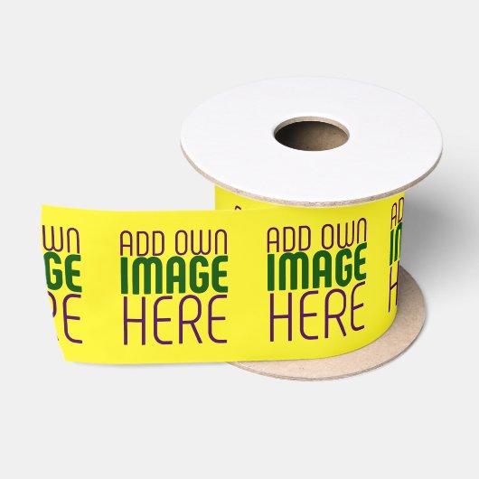 MODERNE BEARBEITBARE HELLGELBE BILD-TEXT-VORLAGE SATINBAND (Spule)