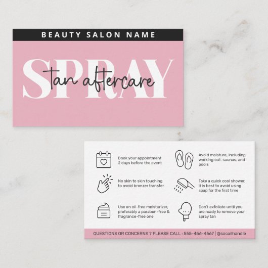 Moderne bearbeitbare Sif Spray Tan Aftercare Card Visitenkarte (Vorne/Hinten)