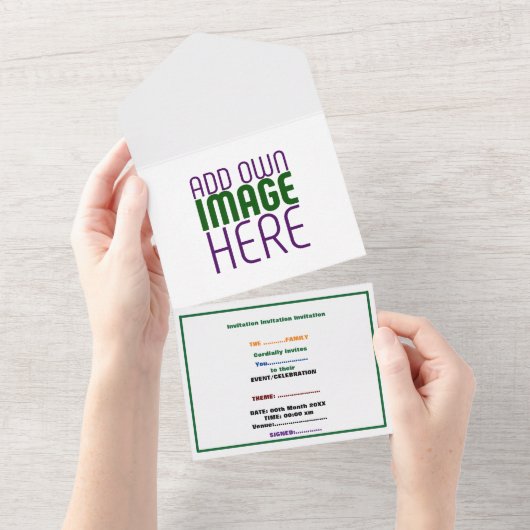 MODERNE BEARBEITUNGSFÄHIGE, EINFACHE WEISSE BILDTE ALL IN ONE EINLADUNG (Abreißen)