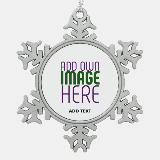 MODERNE BEARBEITUNGSFÄHIGE, EINFACHE WEISSE BILDTE SCHNEEFLOCKEN Zinn-Ornament (Vorderseite)