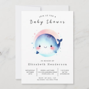 Moderne bearbeitungsfähige Whale Baby-Dusche Einladung