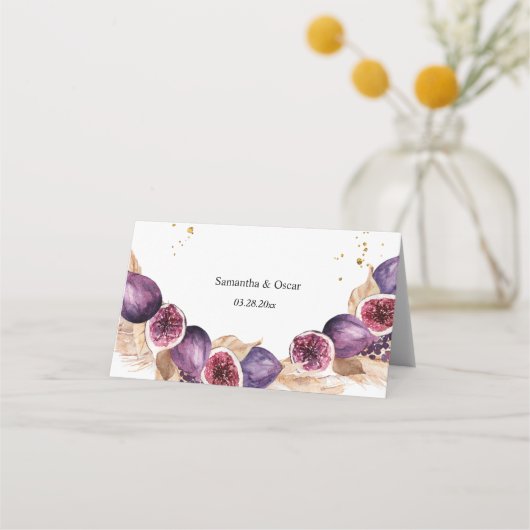Moderne Beauty Lila Figs & Pampas & Gold Drops Platzkarte (Rückseite)