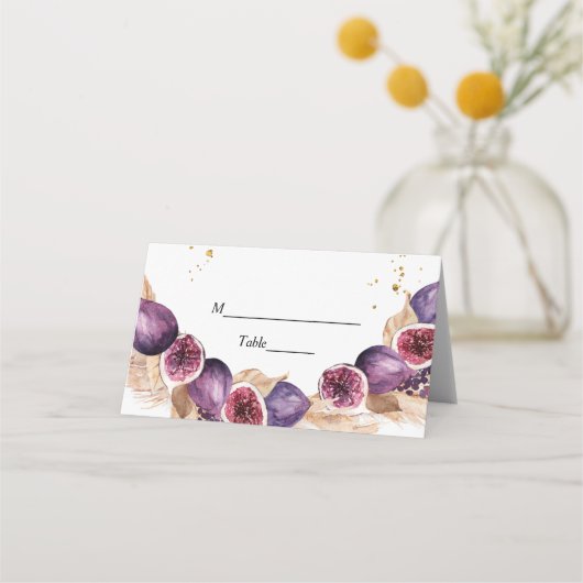 Moderne Beauty Lila Figs & Pampas & Gold Drops Platzkarte (Vorderseite)